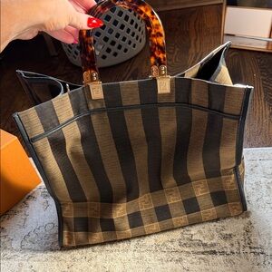 Fendi Sunshine Striped Tote with Tortoiseshell Handles
